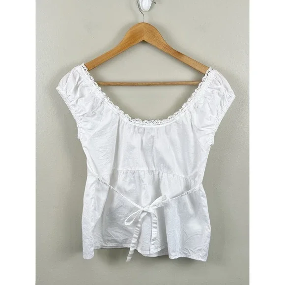 Brandy Melville Babydoll Top White 100% Cotton Ribbon Crochet Coquette Sz M/L? - Picture 5 of 7